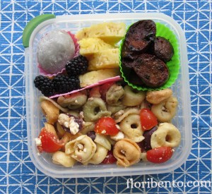 Pasta salad and sausage bento