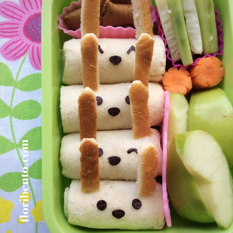 Bunny rolled sandwich snack bento - close up